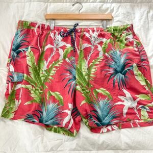 Tommy Bahama Relax 3XB Pink Tropical Swim Trunks Palm Print Cargo Board Shorts